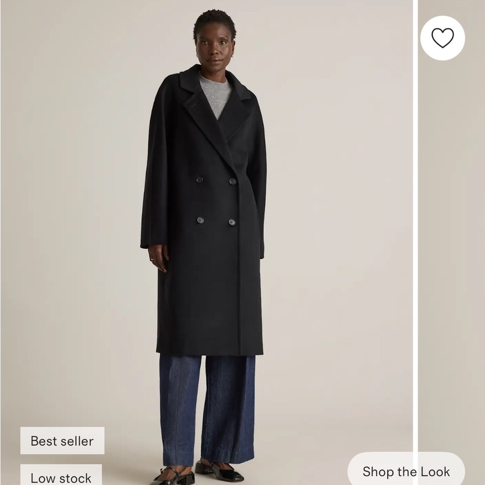 Quince Black Double-Breasted Slouch Coat size Small